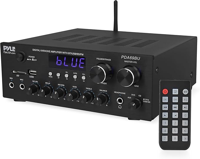 Pyle Ampli Bluetooth pour la Maison - Récepteur Stéréo 300W avec MP3, USB, SD, AUX,RCA, MIC, LED, Retard de Réverbération, pour Haut-parleurs, Studio Musique