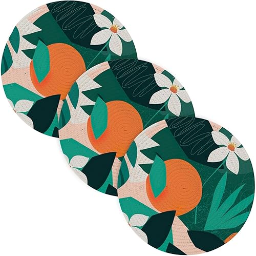 3 Pcs Heat Proof Trivet Collage Floral Pattern for Hot Dishes 15in Cotton Thread Weave Absorb Water Pot Pads for Hot Pot Kitchen Counter Decor