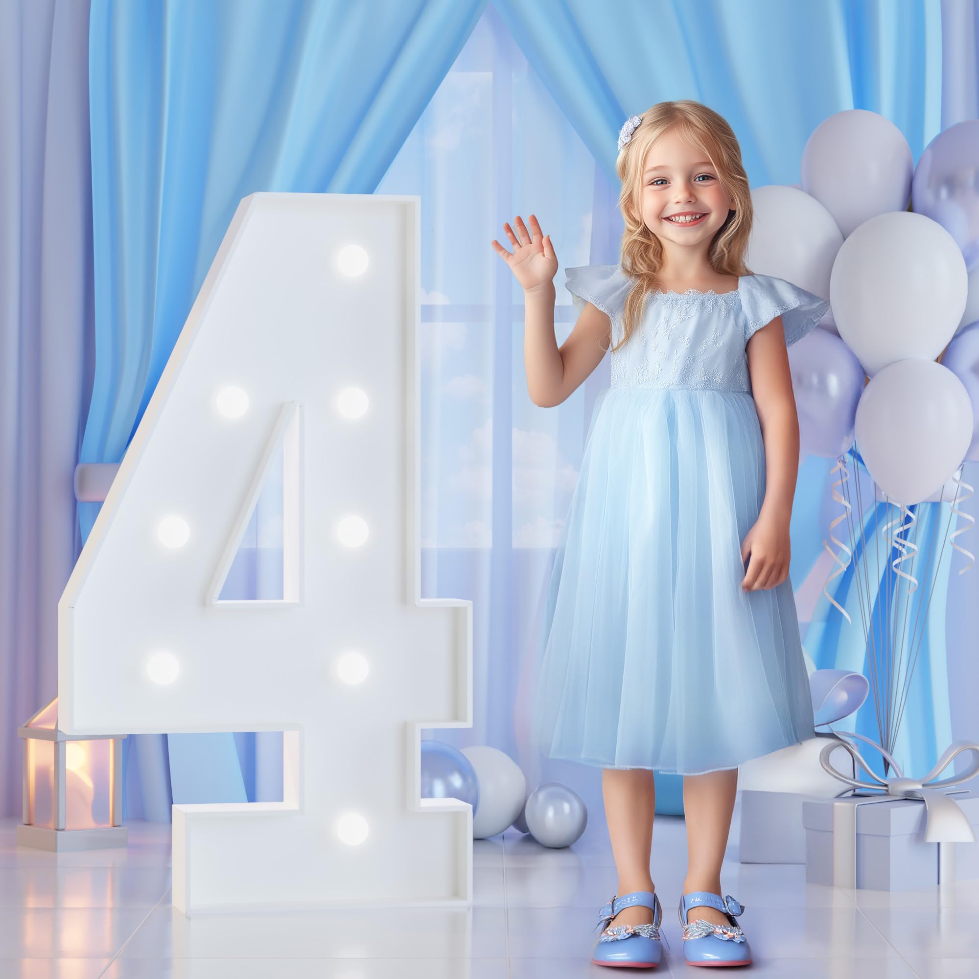 3FT Marquee Numbers 4 for 4th, 40th Birthday Party Decorations, Large Light Up Number 4 Sign for Anniversary Decor, Backdrop, Big Marquee Number,