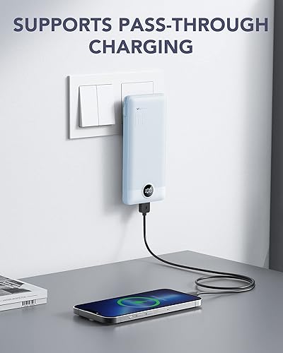 Miniatura 2 de VRURC - Cargador portátil con cables integrados y enchufe de pared AC, banco de energía USB C de 10000 mAh, cargador de teléfono compacto y ligero