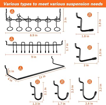 Peg Board,Black 6 Pack Metal Pegboard Panels Pegboards Wall Organizer with 296 PCS Extra Thick Pegboard Hooks for Walls Home, Garage Tool Storage, Workbench, Craft Room, Kitchen