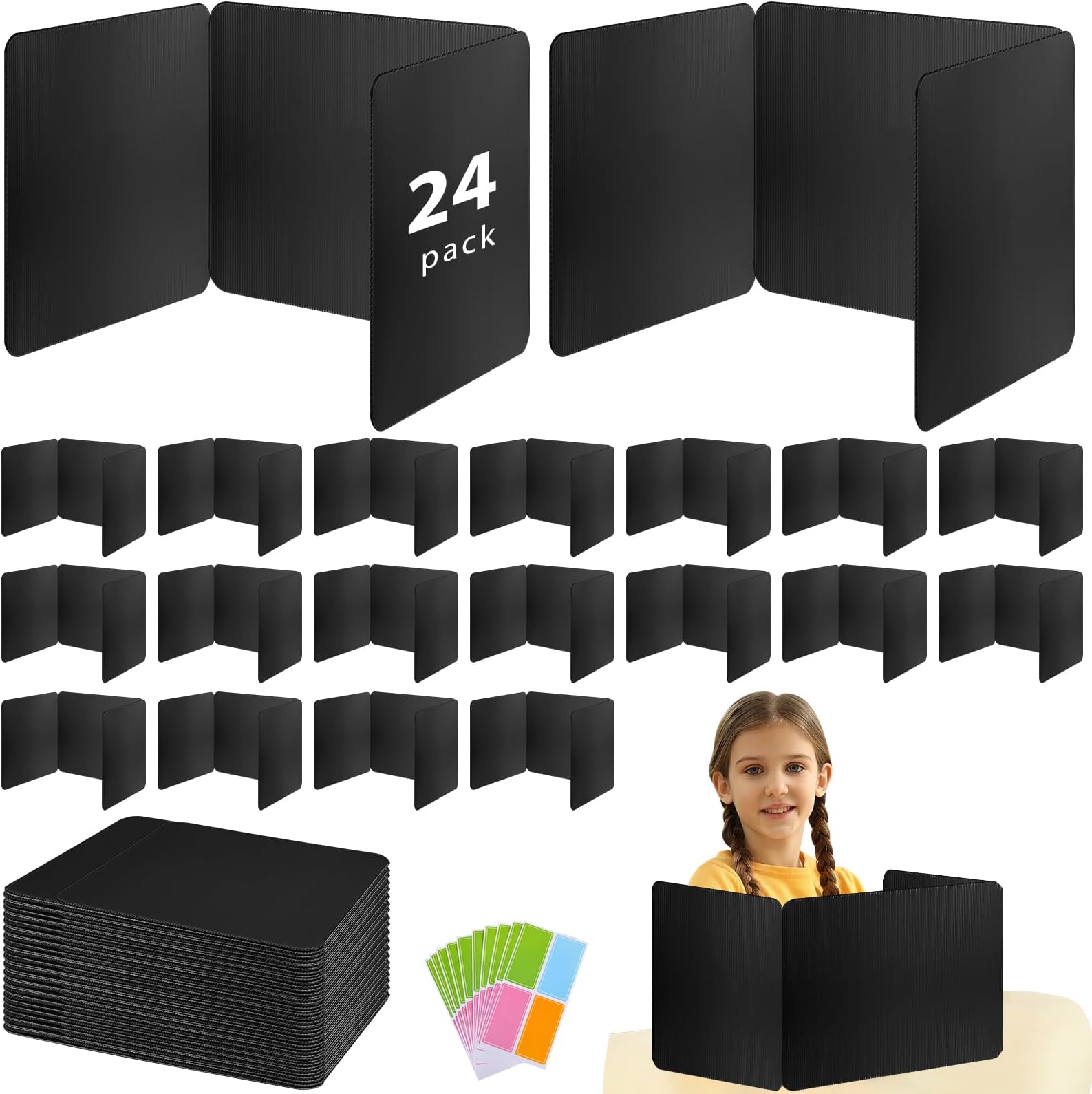 24 Pack Desk Dividers for Students, Waterproof Durable Plastic Testing Dividers Privacy Folders for Classroom, Easy to Clean, Desk Privacy Panel Classroom Shield Folder Boards Teacher Supplies