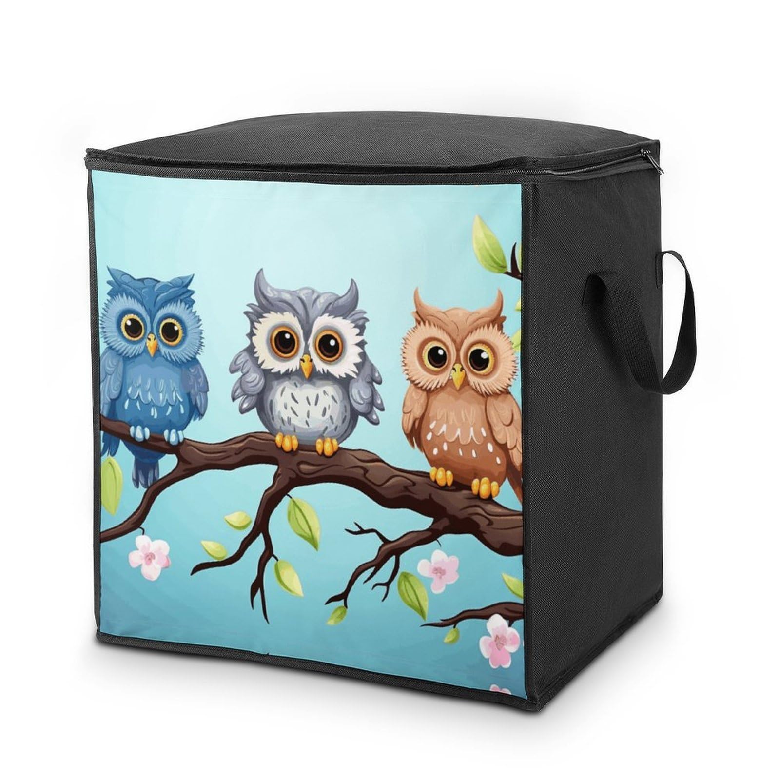 70L Owls on A Branch Storage Bag With Zipper Closet Organizers with Handle for Home Storage Organizer for Blankets Quilts Clothes Comforter Bedding And Pillows