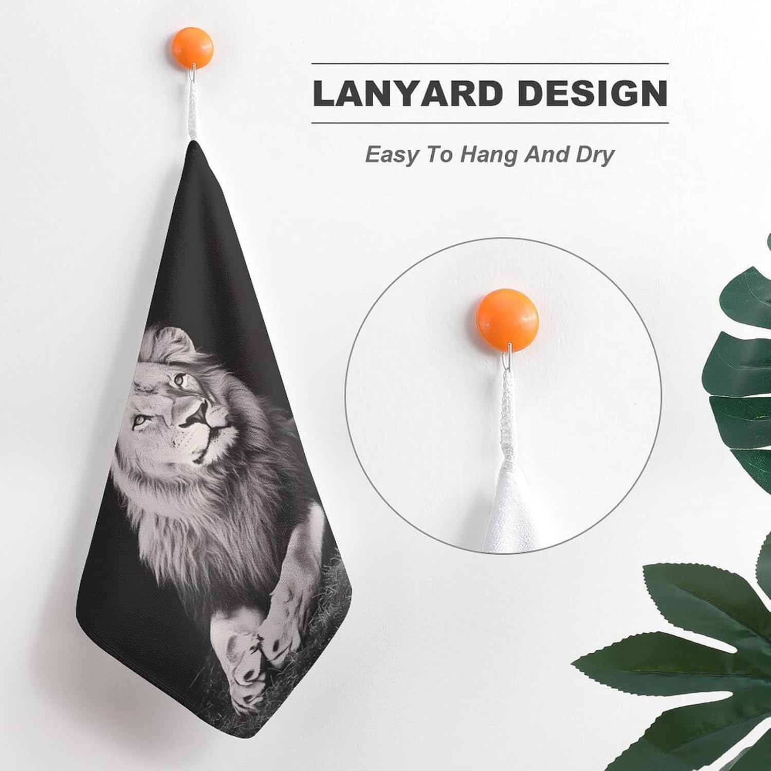 Black and White Liones Towel Hand Towels Decorative Towel for Bathroom Kitchen Shower Gym 4PCS