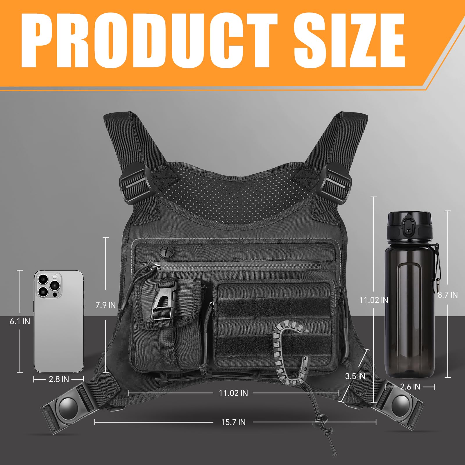 SYLucija Chest Bag for Men,Running Pack Vest for Workouts,Water Resistant Sports Chest Pack For Hiking,Running Phone Holder Extra Storage(Black)