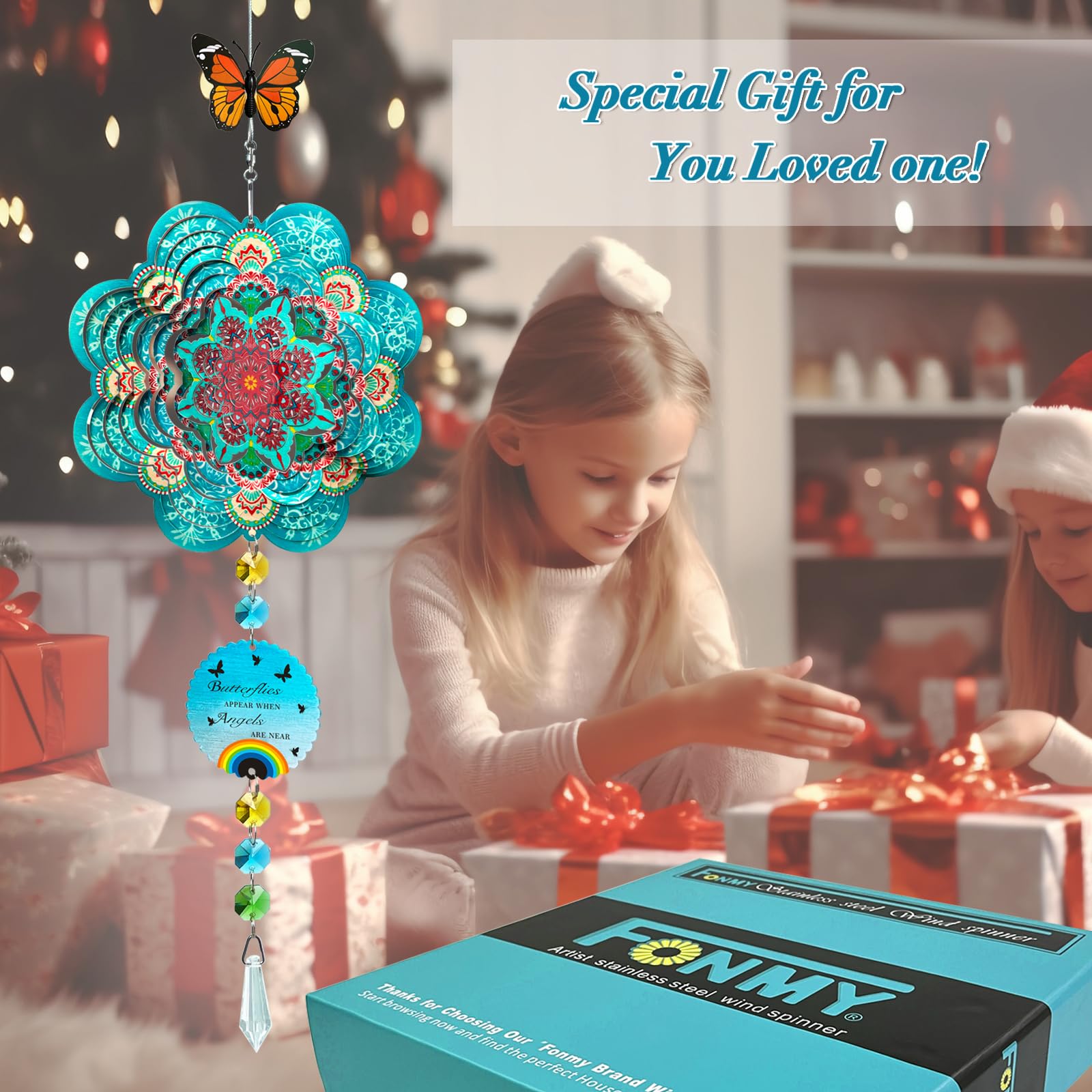 FONMY Mandala Lucky Flower Pet Sympathy Gift Dog Memorial Wind Spinner Dog Memorial Suncatcher Gifts for Dog Lovers Stainless Steel Wind Chime-Blue-20 in