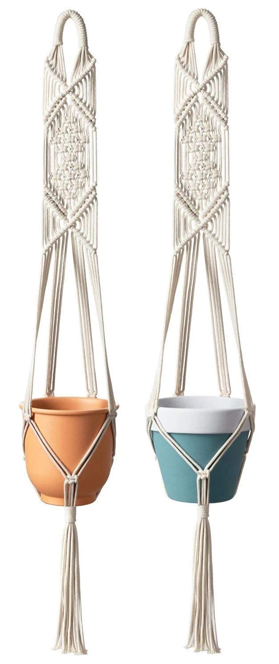 PartyStuff Macrame Cotton Plant Hanger | Hanging Rope Flower Pot Holder, Perfect for Plastic/Terracotta Pots, Boho Look, Indoor, Balcony, Garden (Fits Upto 6 inch Pot, Pack of 2)