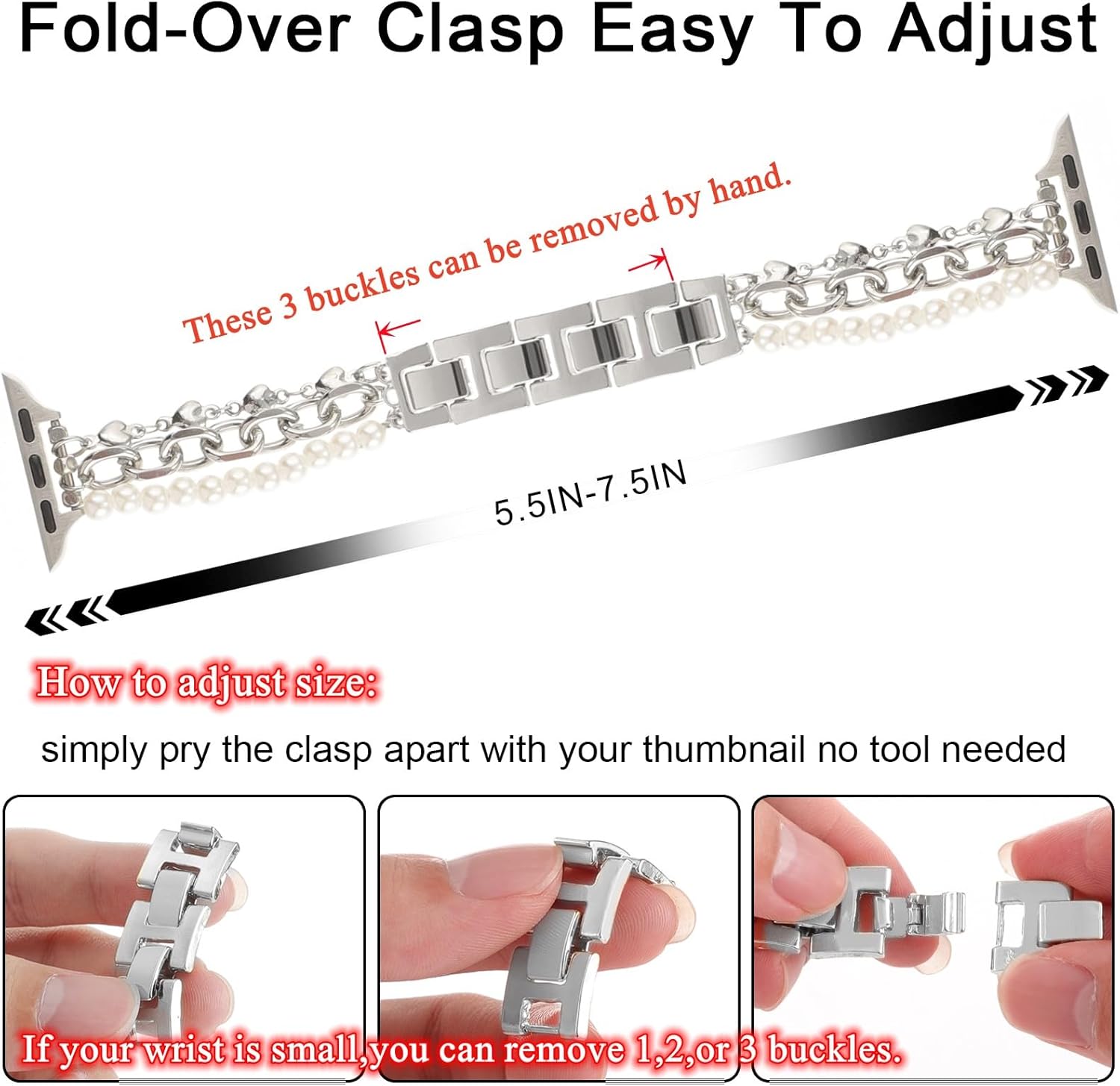 Pearl Beaded Bracelet Band Compatible with Apple Watch 38mm 40mm 41mm 42mm 44mm 45mm 49mm for Women,Fashion Handmade Bracelet Elegant Wristband Cute Jewelry Strap for iWatch Series SE 11 10 9 8 7 6 5 4 3 Ultra - Image 4