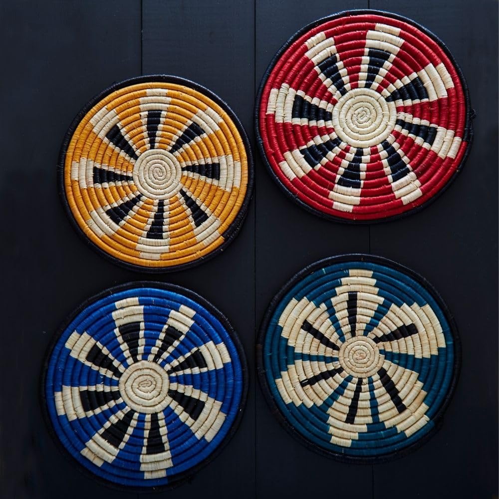 Trivets for Hot Dishes, Kitchen Accessories, Boho Decor, Wedding Registry, Housewarming Gifts, Woven, African, Colorful Patterns, 8" W, Set of 4