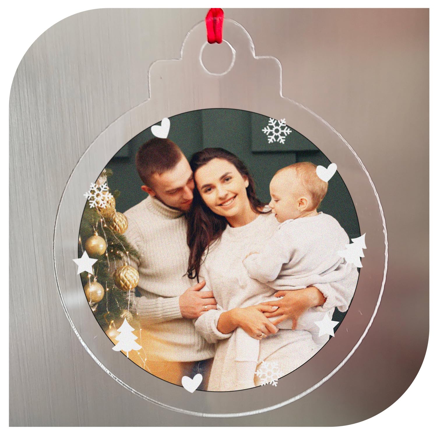 Bola de Navidad Transparente Personalizada con Tu Foto - Un Adorno Exclusivo y Sentimental para Decorar el Árbol de Navidad (Modelo 3)