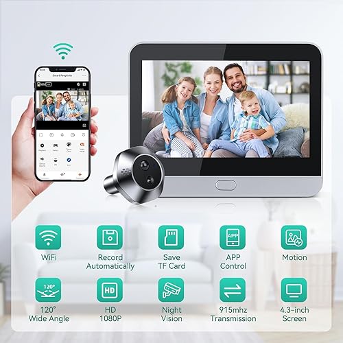 Miniatura 7 de Cámara de timbre de video con monitor a color de 4.3 pulgadas, timbre inalámbrico HD 1080P, WiFi, conversación bidireccional, funciona con batería