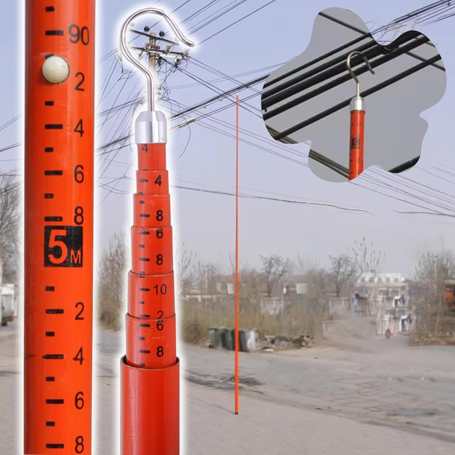 High Voltage Height Survey Rod, Foldable Insulated Measuring Stick 36 ft for Urban Construction, Durable Distance Measuring Tool (12 m/39.4 ft)