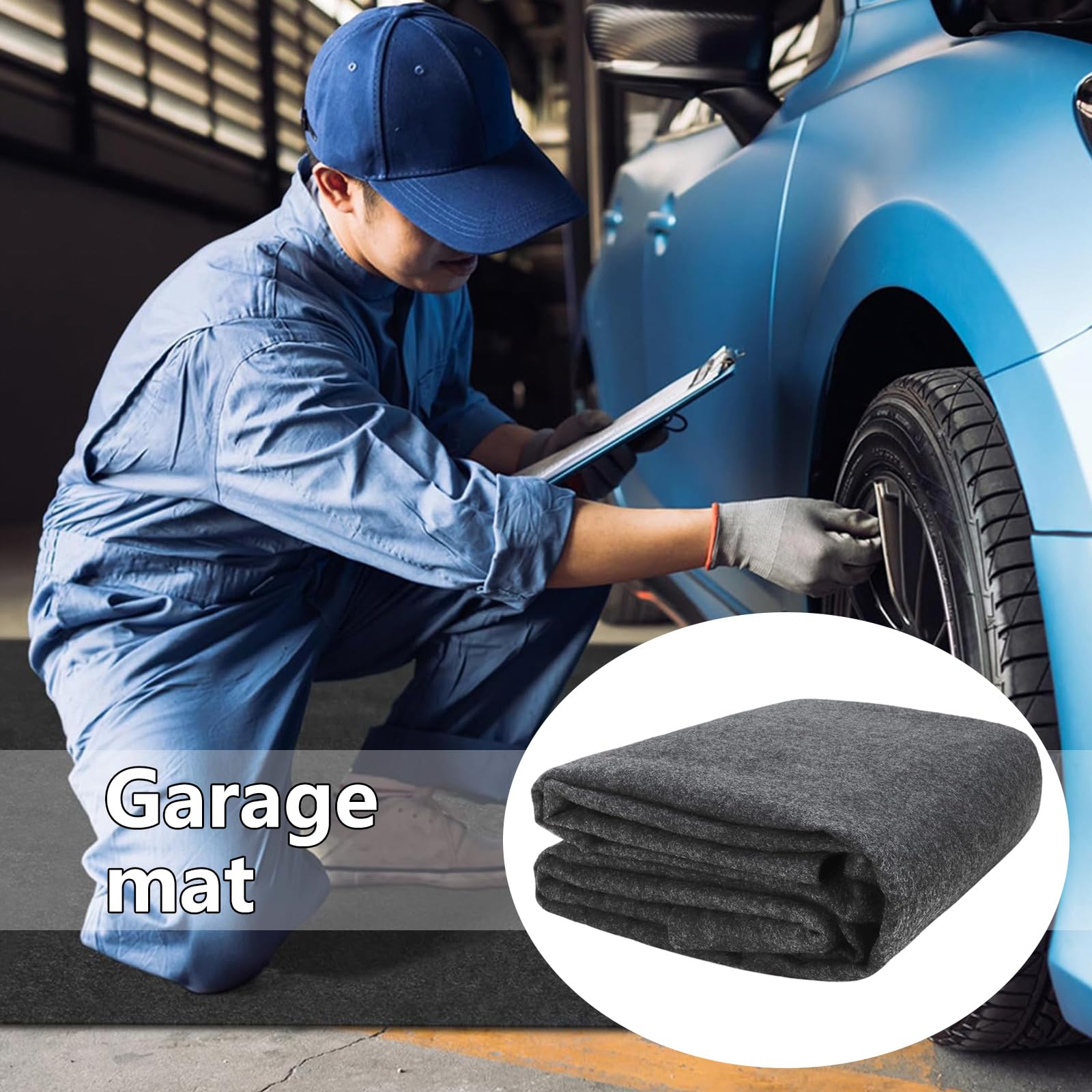 Tapis de sol de garage absorbant et résistant à l'huile, 91,4 x 152,4 cm, fabriqué à partir de feutre robuste pour l'entretien de voiture et de moto