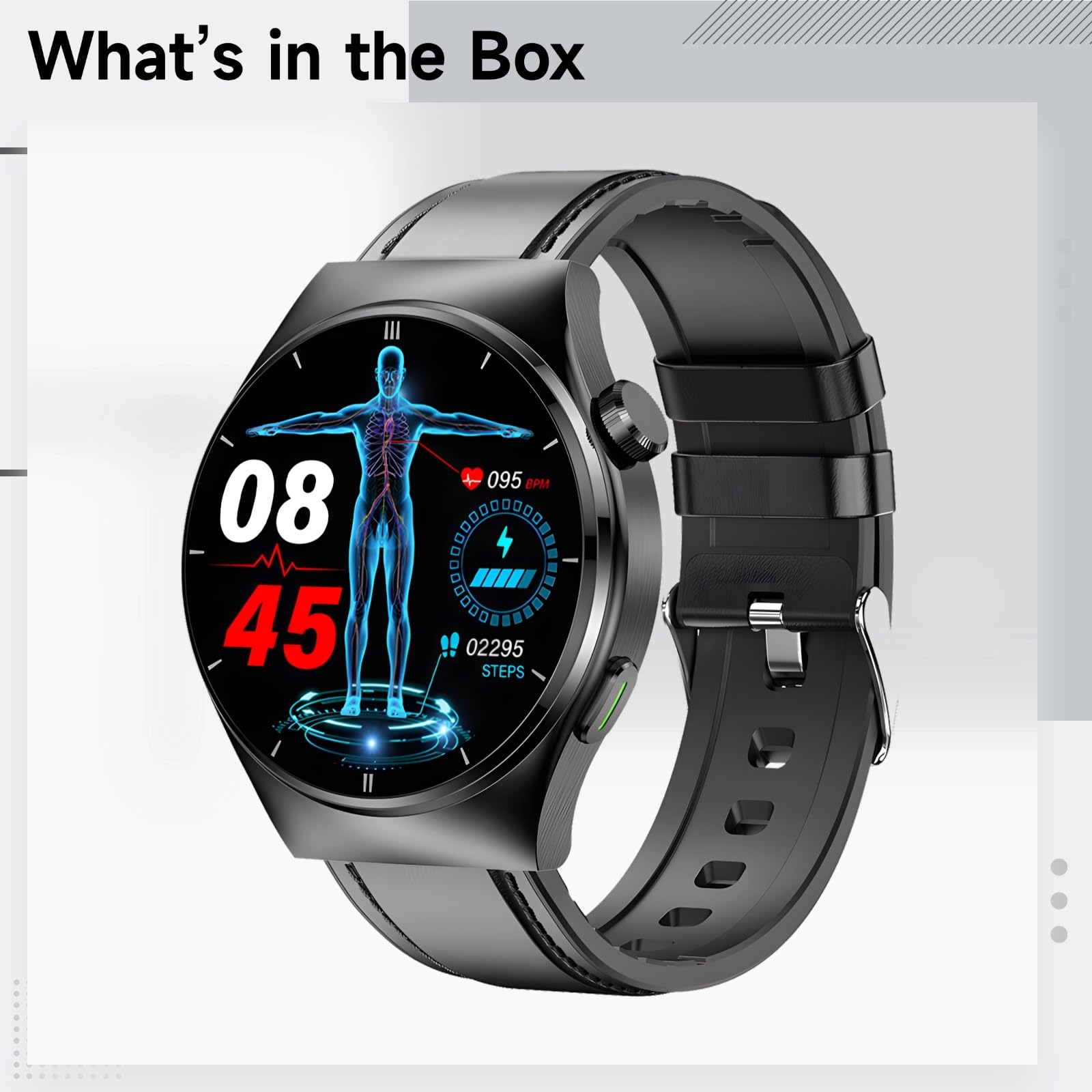 Fitness & Health Smart Watch dla mężczyzn z połączeniami, monitorowaniem tętna i ciśnienia krwi, czarny, silikonowy pasek