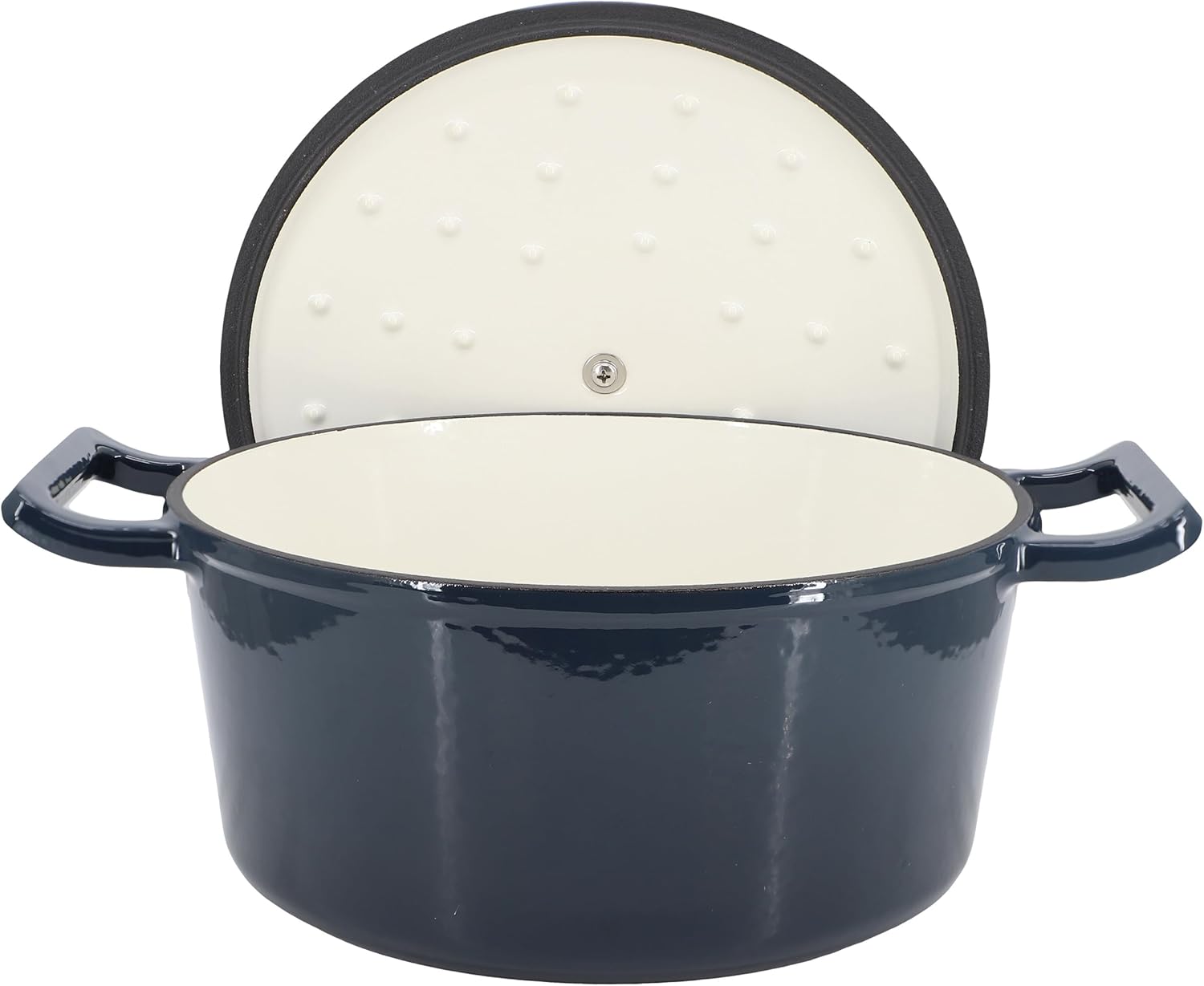 MegaChef 5.3 Quarts Round Enameled Cast Iron Casserole Dish Self Basting Lid, Bakeware, Cookware, Dutch Oven, Pots and Pans (Dark Blue)