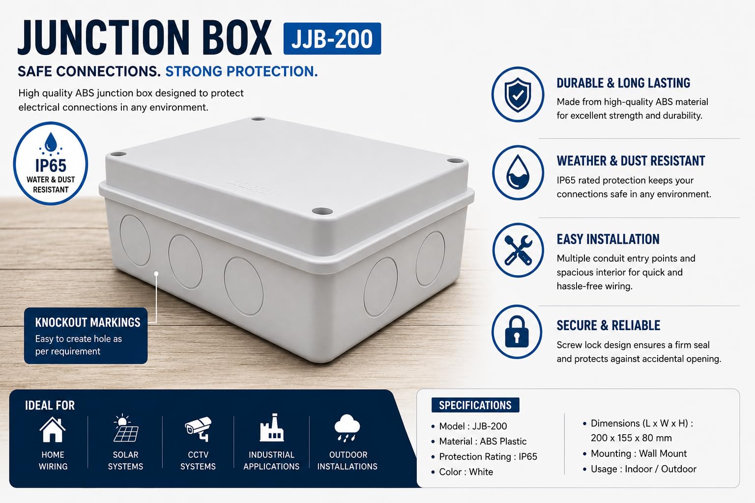 ABS Junction Box (JJB-200) | IP65 Waterproof | 200x155x80 mm 1