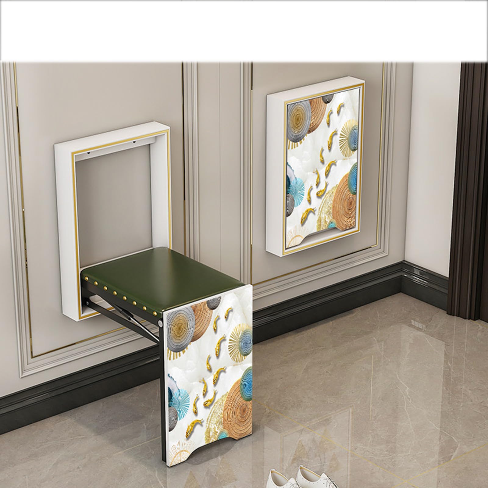 SLDAGe Wall Mounted Folding Invisible Chair,Invisible Shoe Changing Stool - Space Saving Stool for Entryway, Bedroom And Balcon,White 3