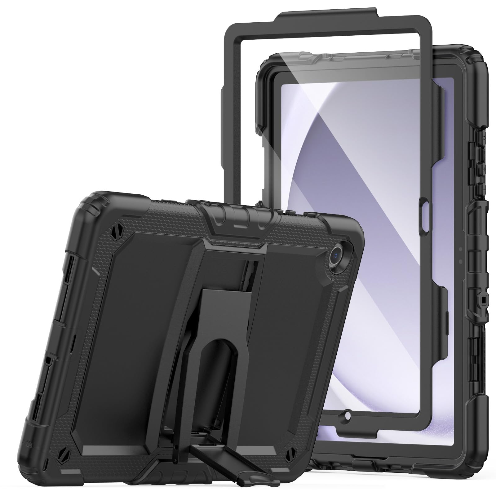 SEYMAC Shockproof Case for Samsung Galaxy Tab A9 Plus 11 Inch 2023 with Screen Protector, Foldable Stand, Shoulder Strap, [3-Lay Protective] Samsung A9+ Tablet Case (SM-X210/SM-X216/SM-X218), Black
