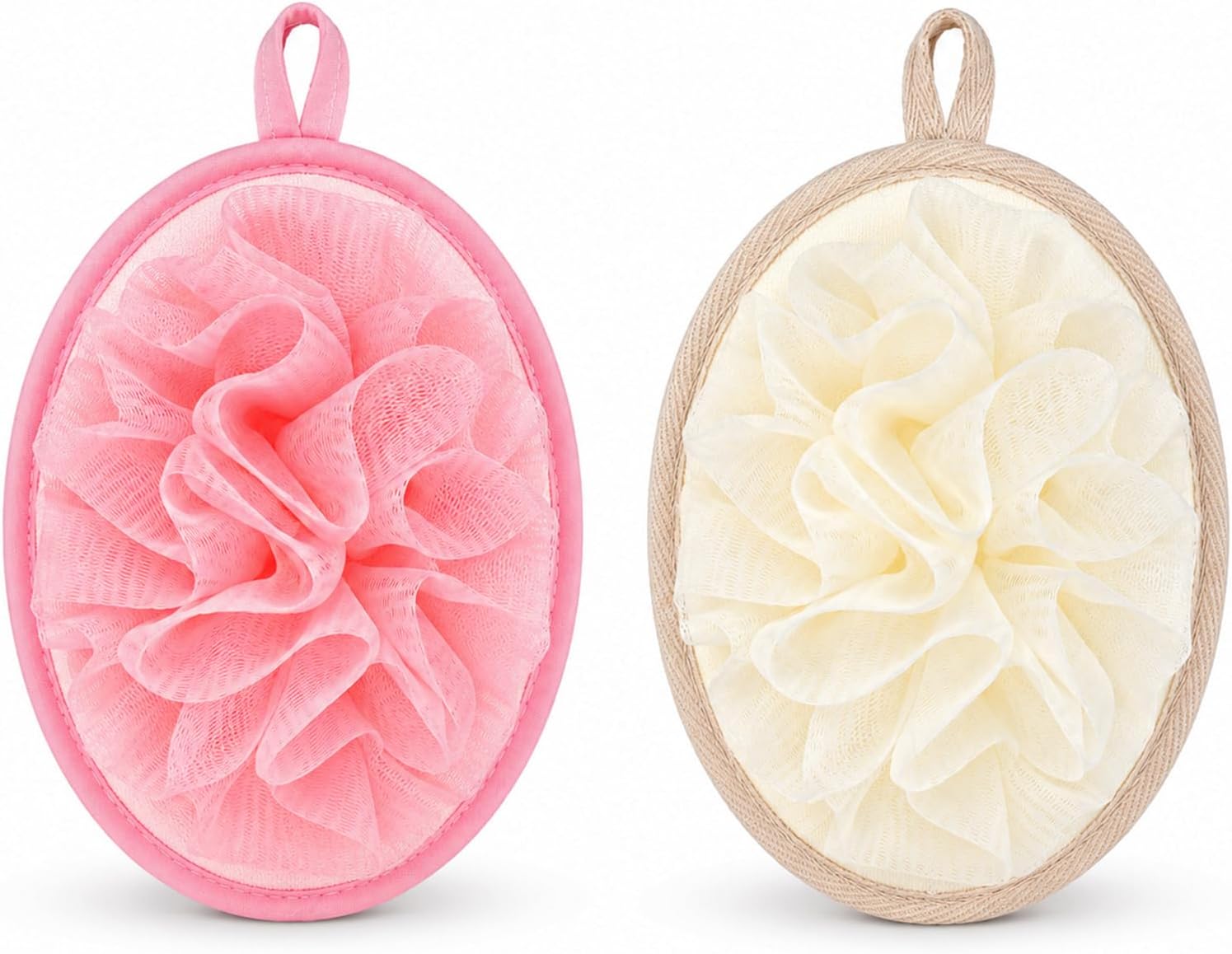 2Pcs Travel Size Loofah, Shower Puff with Elastic Hand Strap