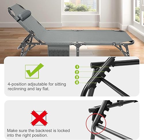 Miniatura 7 de LILYPELLE Tumbona plegable para exteriores con colchón, sillas reclinables ajustables de 5 posiciones para patio, perfectas para exteriores, tomar