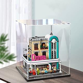Acrylic Display Case Box for Lego 10260 Creator Expert Downtown Diner Model, 3MM Dustproof Protection Storage Box (Black)