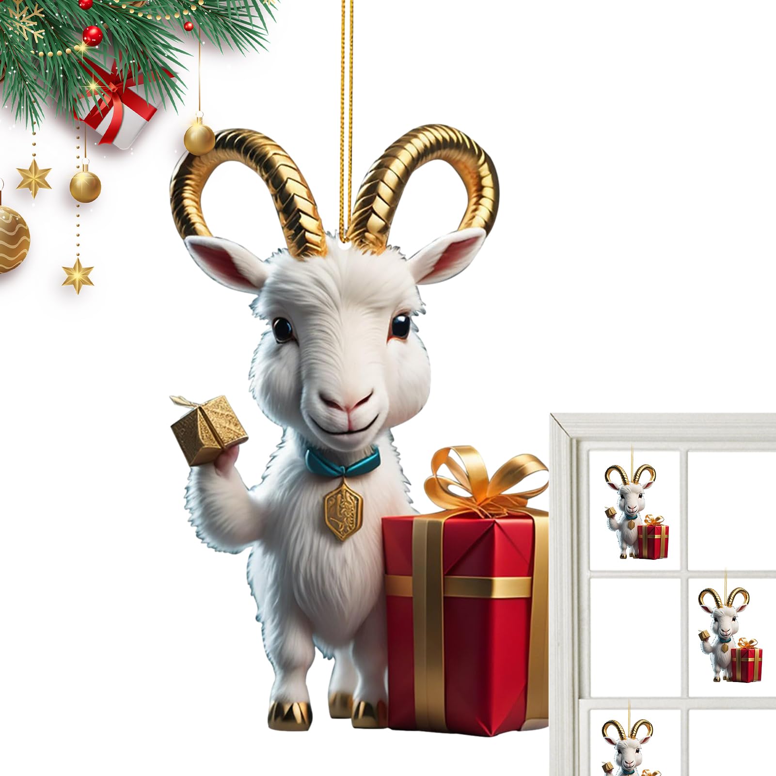 Cenmoo 8 Goat Decoration Christmas | Acrylic Christmas Tree Pendant Ornament | Family Cartoon Goat Flat Christmas Tree Ornaments For