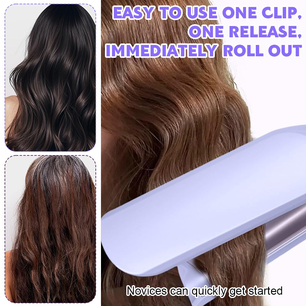 Welleneisen Für Haare, 32mm Lockenstab Große Locken, French Wave Lockenstab, 5 Einstellbare Temperaturen, V Förmiger Welleneisen Große Wellen, Mermaid Hair Waver, für Lange/Kurze Haare (Lila)