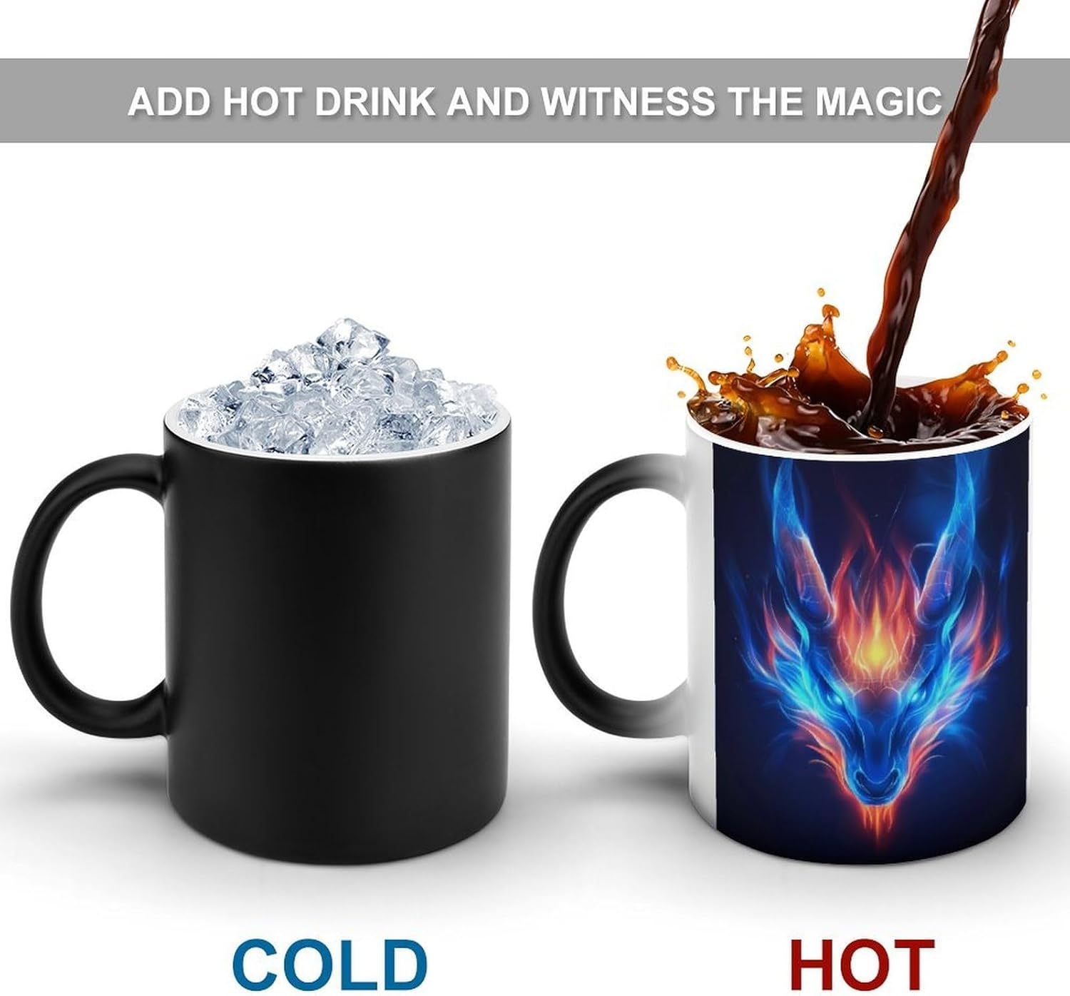 Dragon Head with Flame Funny Color Changing Coffee Mug Ceramic Magic Cup Personalized Discoloration Tea Mugs