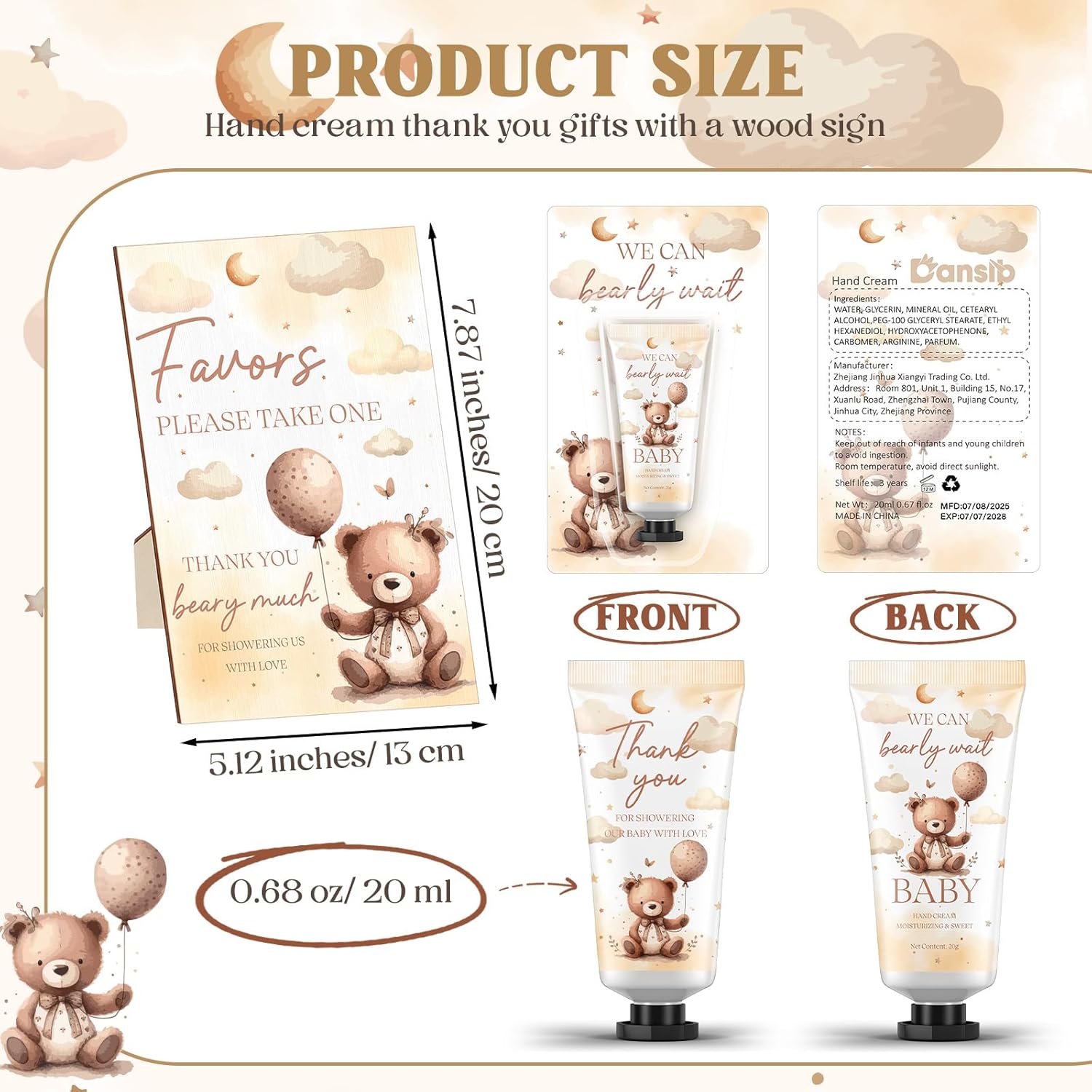 30 Pack We Can Bearly Wait Baby Shower Hand Cream Baby Shower Favors Games Prizes Party Favors with 1 Wooden Stand for Guests for Gender Reveal Souvenirs, Gift Bags Stuffers