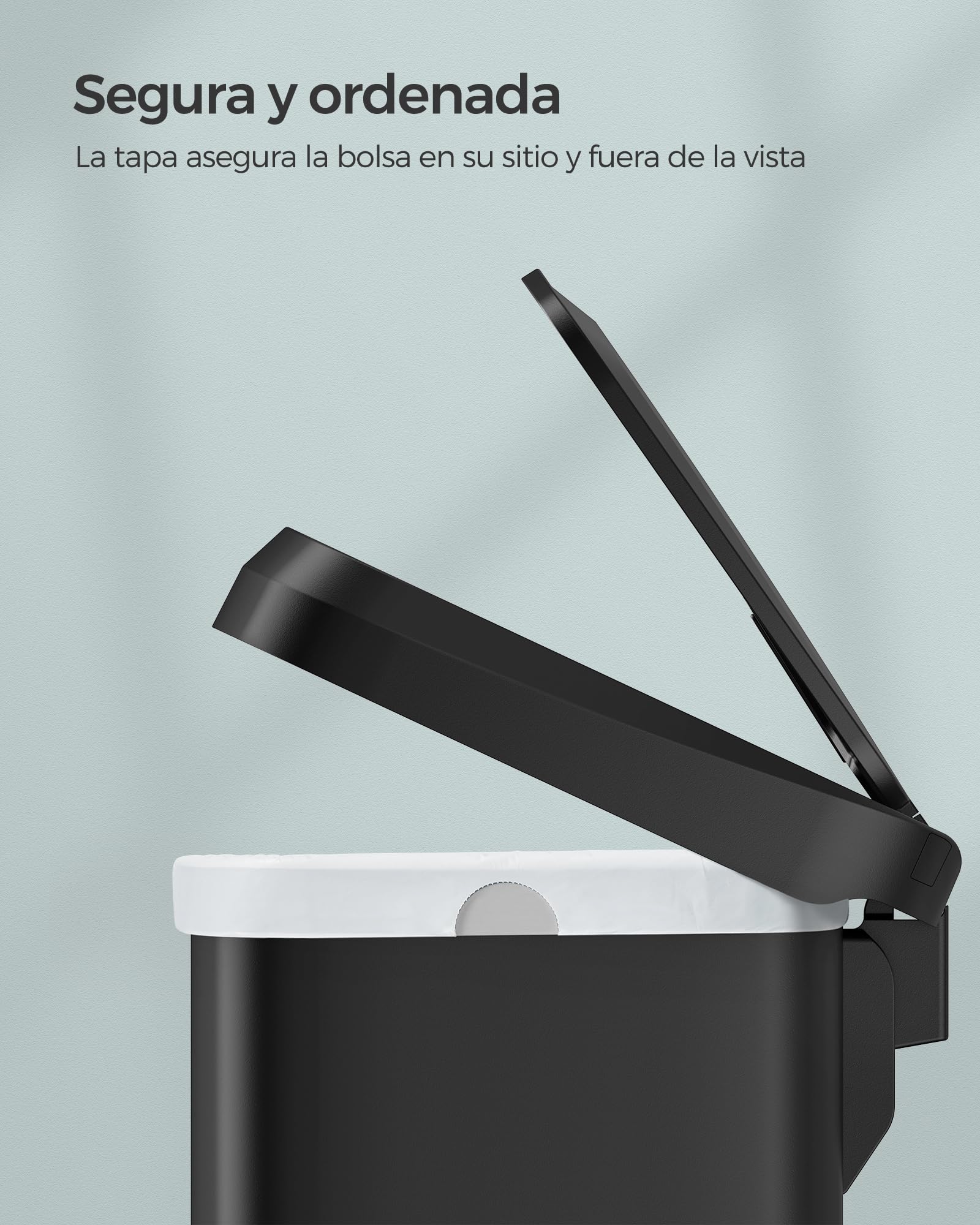SONGMICS Cubo de Basura de Cocina, 50 L, Cubo de Basura de Metal con Pedal y Tapa, Alto y Grande, Negro LTB530B5002