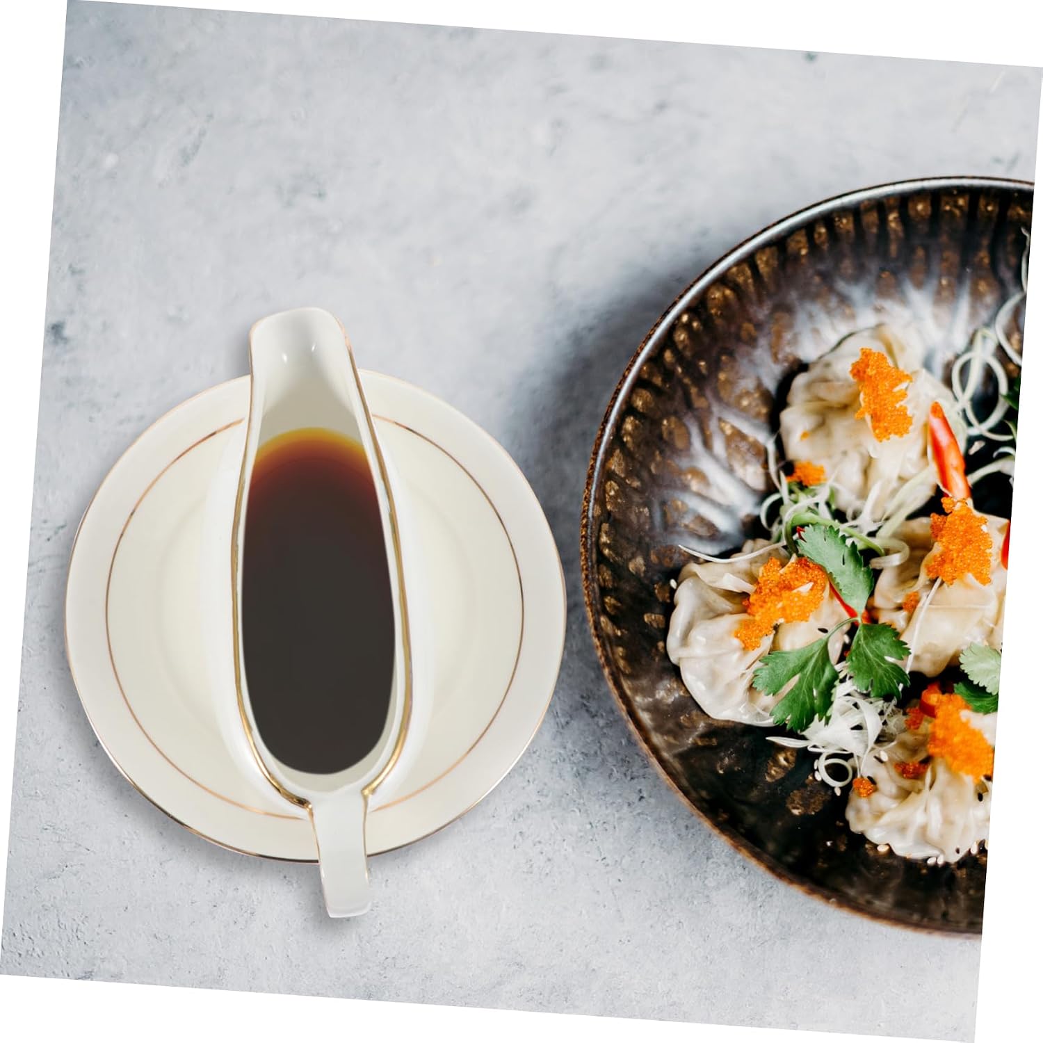 White Ceramic Gravy Boat with Tray, Simple Style