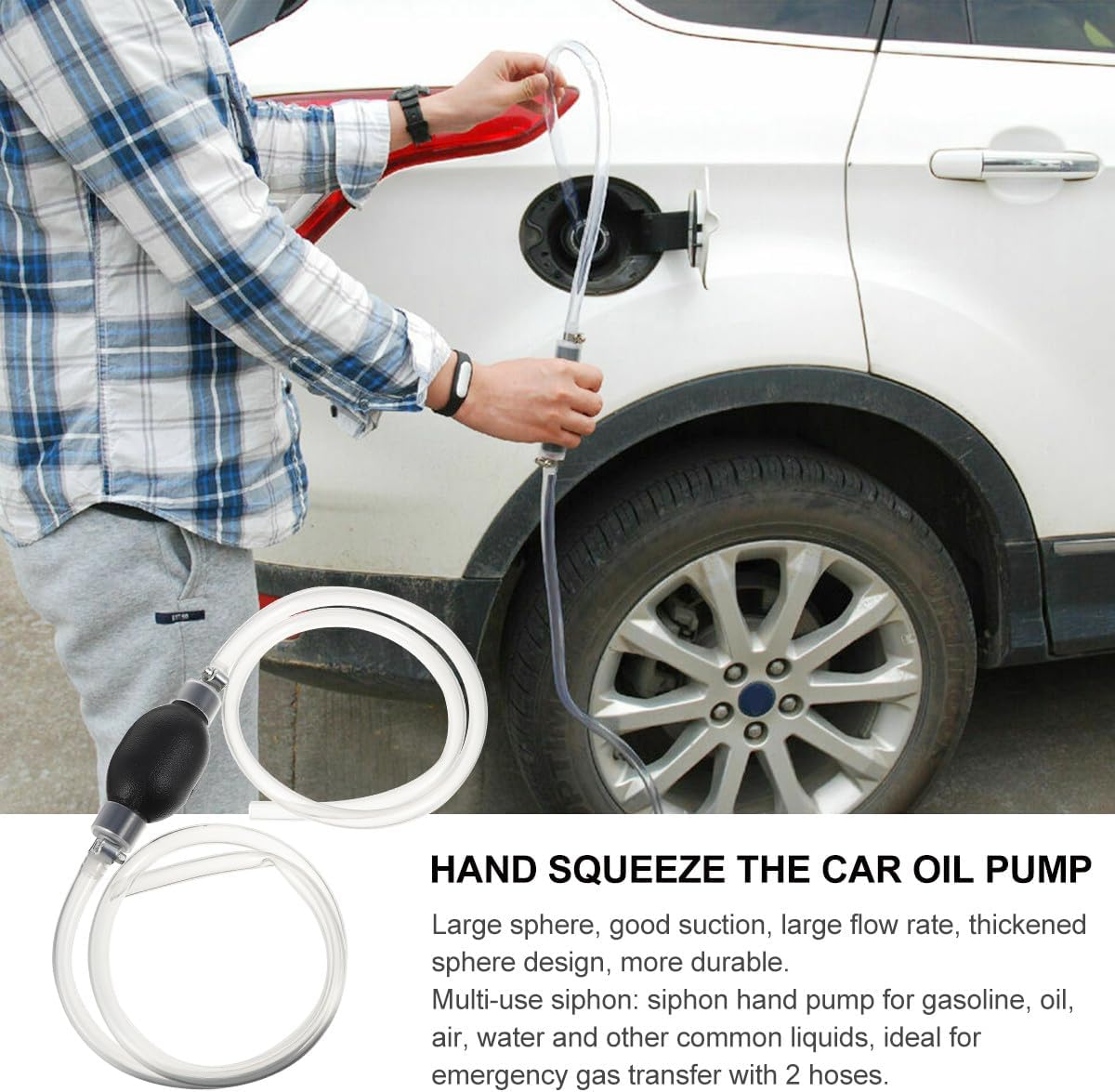 Manual Fuel Transfer Pump with Hose Hand Siphon Pump for Gasoline and Oil for Automotive Fluid Transfer and Fueling Tasks