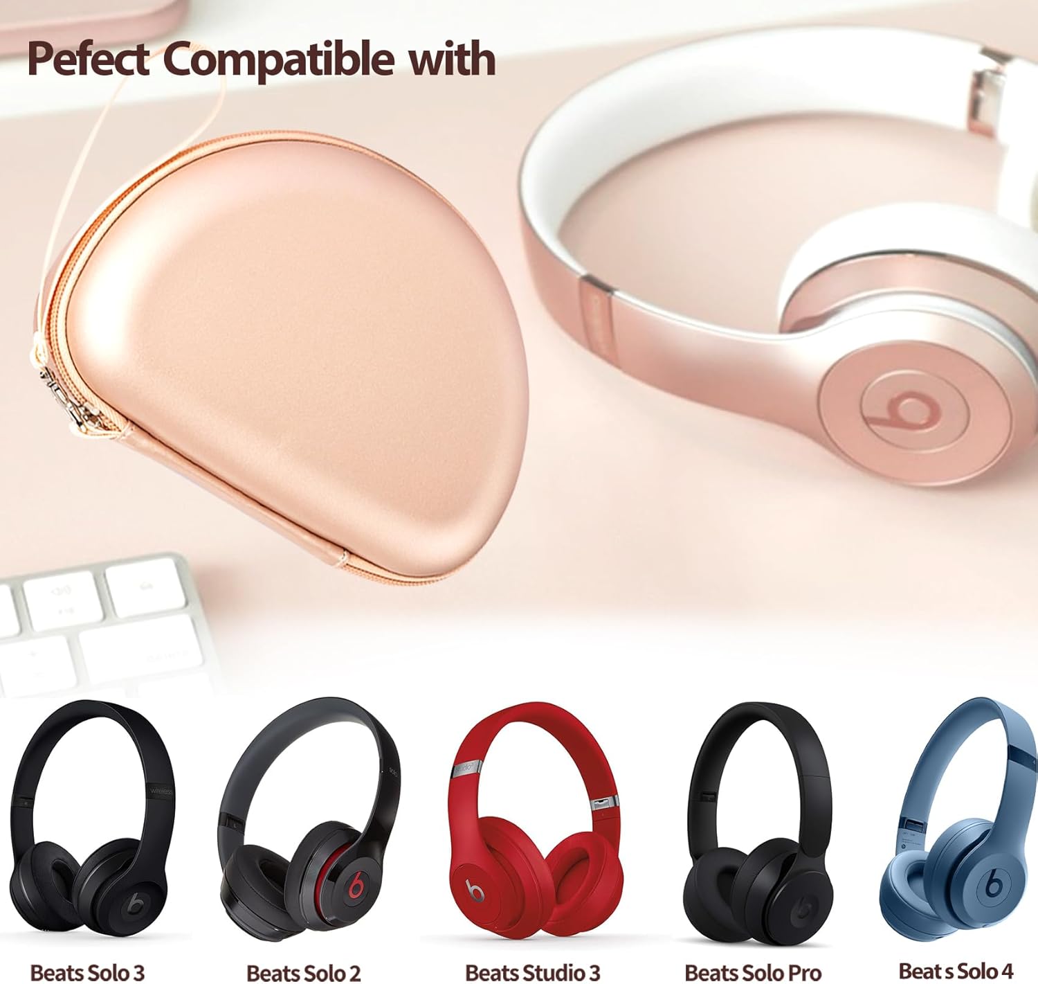 Hard Headphone Case for Beats Studio Pro/Solo 4/Studio 3/Solo 3/Solo 2 Wireless Noise Cancelling Headphones, Over Ear Headphone Carrying Travel Case with Mesh Pocket for Storage Accessories - Image 2