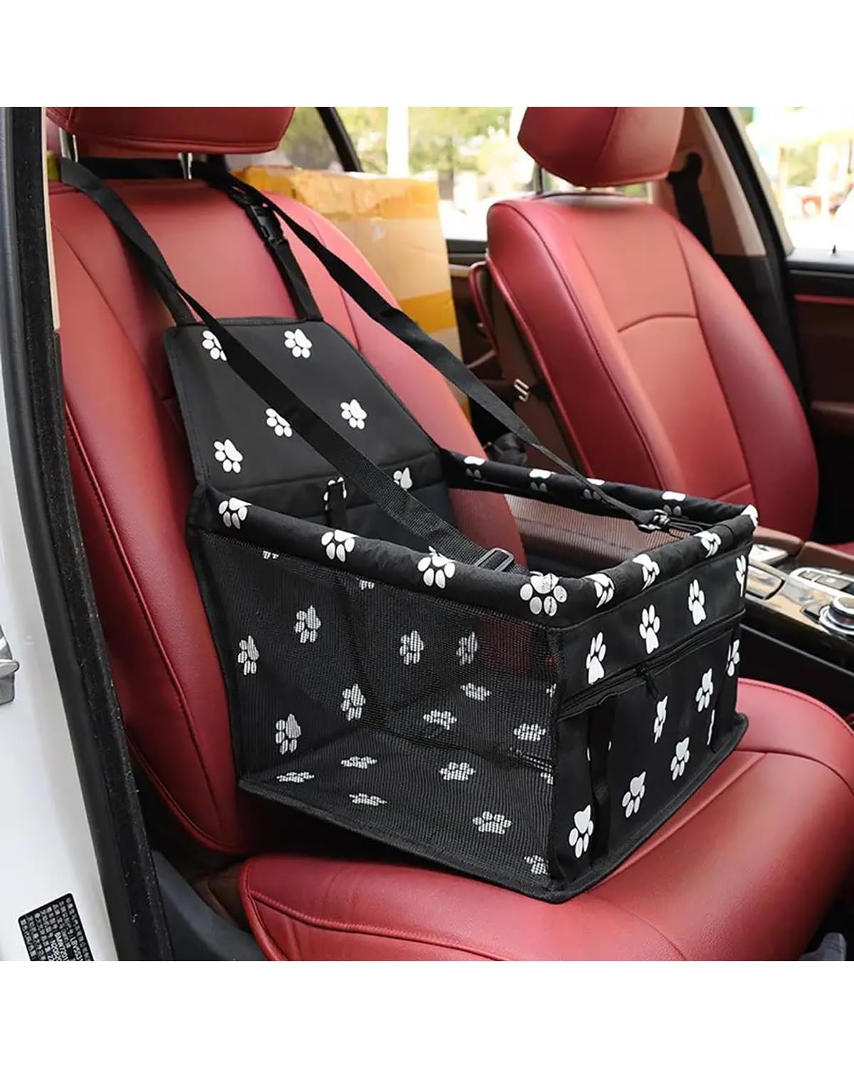 Hundesitze für Autos, Hundeautositz Hund Belüftet for Sitz Zwinger Haustier Auto Booster for Reisebox Mit Leine Hundesitz(Red)
