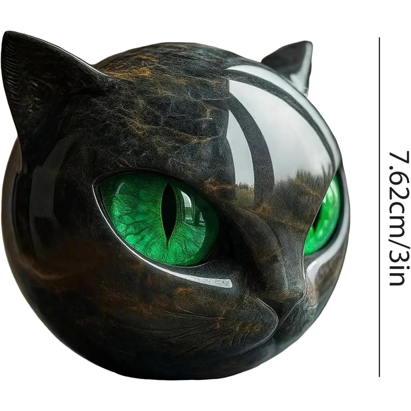 Generico Statuetta in pietra raffigurante un gatto nero, realizzata a mano in resina effetto marmo con occhi color ambra, regalo decorativo per amanti dei gatti e collezionisti. (Green)