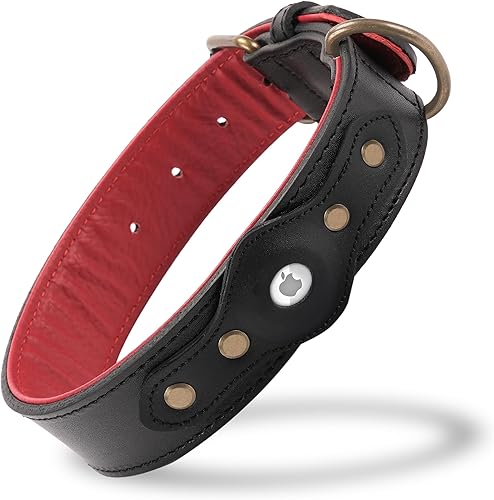 Filbert Collar de cuero para perro con soporte para Airtag, collar seguro mejorado para Airtag de lujo, para perros medianos, cuero, impermeable,