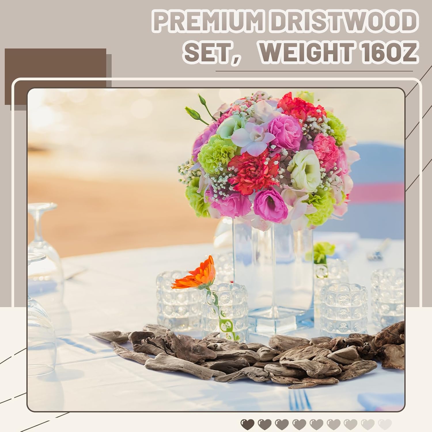 16oz Driftwood for Crafts and Decor, Mixed Size Driftwood Pieces Large Drift Wood Decor for Home Wedding Table DIY Art Beach Decoration, 2 Inches to 7 Inches in Length