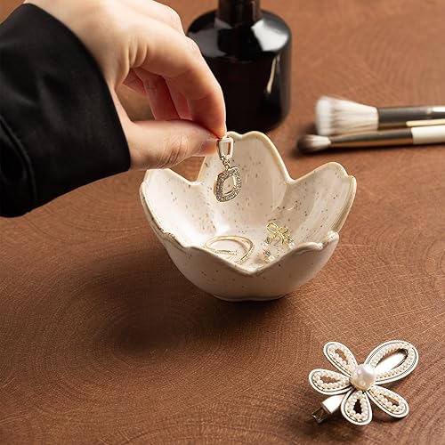 Miniatura 3 de Bandeja de cerámica floral para joyas, 3.5 pulgadas, elegante soporte para anillos y cuenco para baratijas para decoración de tocador (gris)