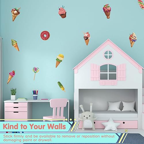Miniatura 6 de Calcomanías de pared de helado extraíbles coloridas calcomanías de pared para despegar y pegar, calcomanías de helado para decoración de habitación