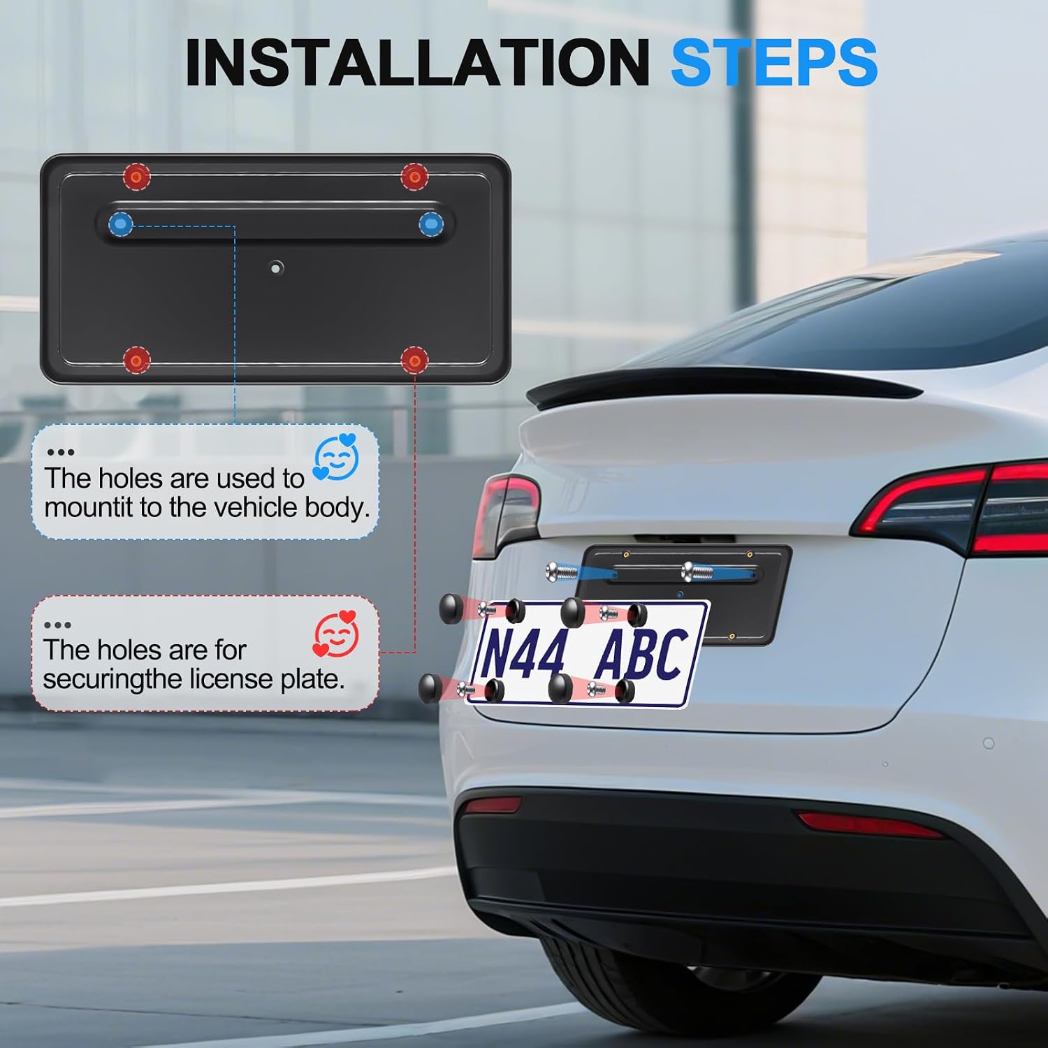 Rear License Plate Holder for Tesla Model Y(2020-2024)& Model 3(2017-2023),Rear License Plate Frames for Tesla Model 3&Y Accessories,Rear Number Plate with Anti Theft Screw Kit-OE:109684400B