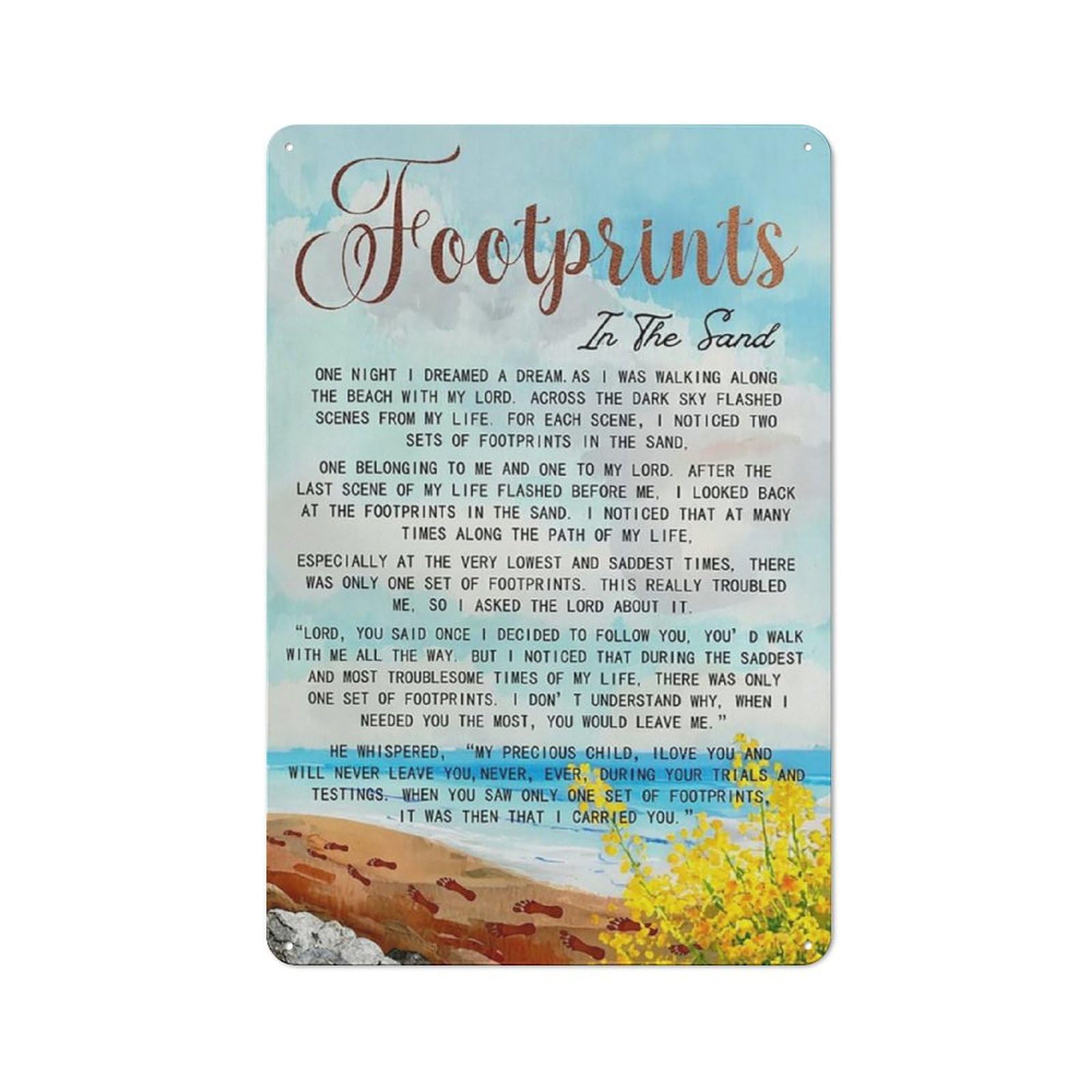 ACDOET Rustic Metal Tin Sign Footprint In The Sand Wall Art Poem Wall Decor Inspirational Pictures Prints Modern Bible Quotes Wall Decor Painting 8x12 Inch