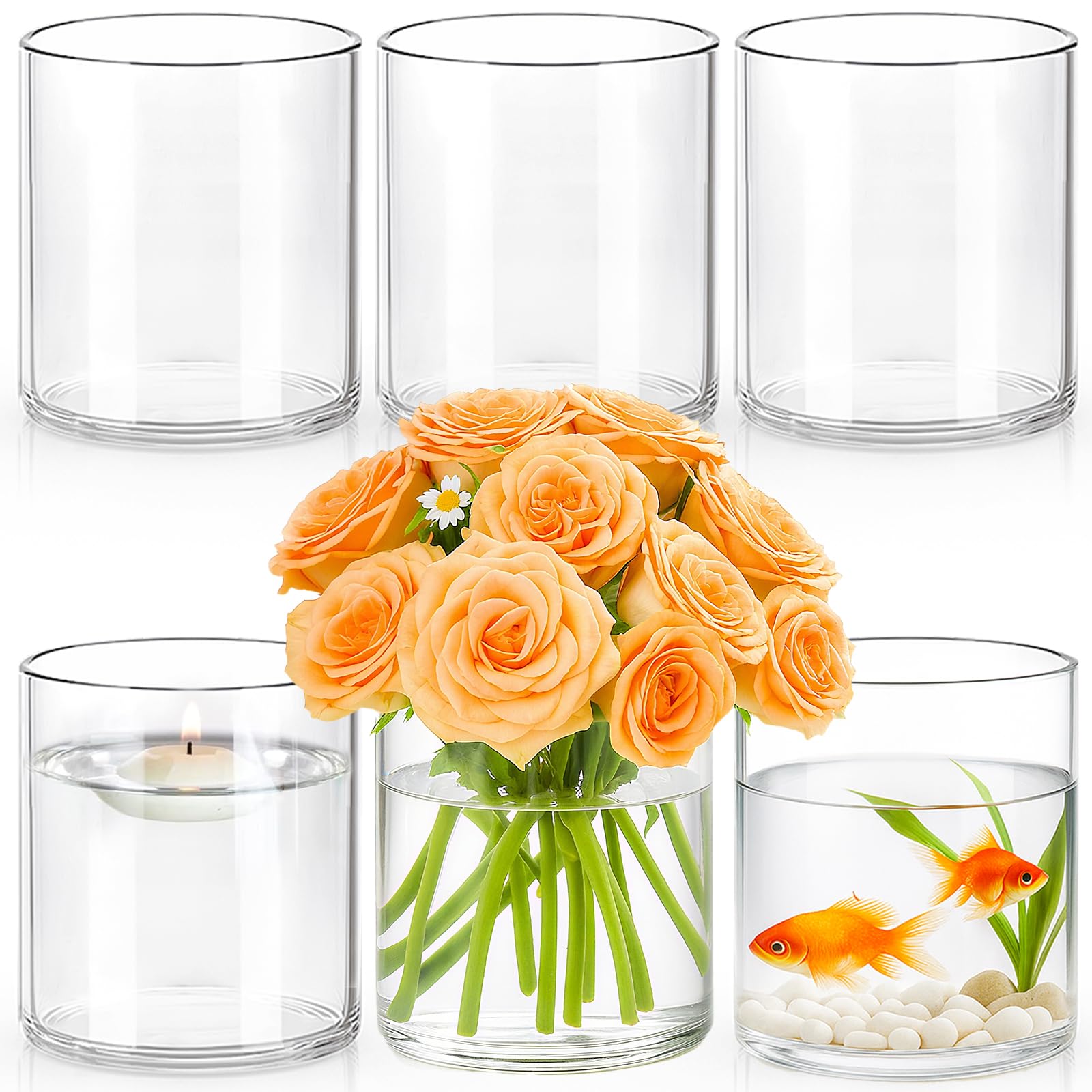 Photo 1 of TBWIND 6pcs 6" x 4.7" Clear Glass Cylinder Vases for Centerpieces
