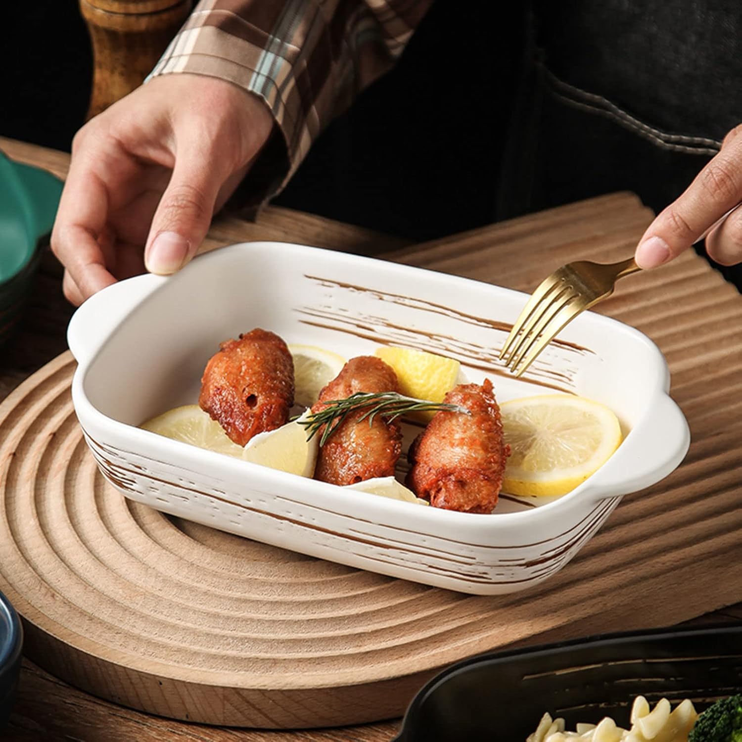 Lasagne Dish Large Deep, Rectangular Lasagne Pan With Handle,Ceramic Bakeware Pan, Porcelain Baking Dish Oven Proof-black-24oz 700ml (White 24oz 700ml)