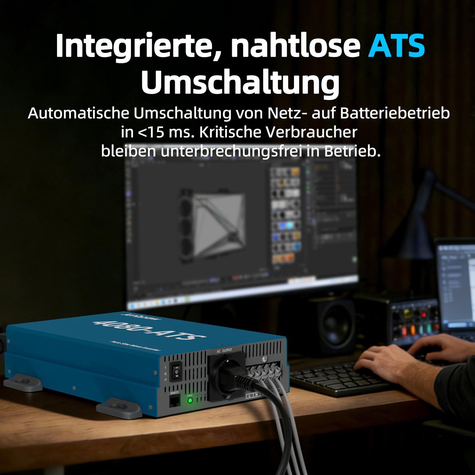 4080VA / 7000W Spitzenleistung Reiner-Sinus-Wechselrichter 12V auf 230V AC | Integrierter ATS & Vorladung | Geringe Eigenaufnahme 10W | für Heimnetzersatz, Wohnmobil, netzunabhängige Systeme