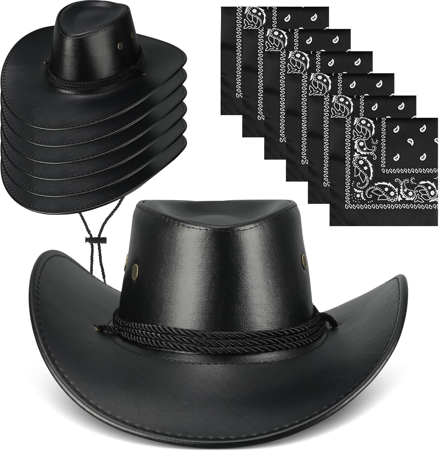 Zhanmai 12 Pcs Cowboy Hat and Bandana Cowboy Cowgirl Hats Bulk Western Party Costume Halloween Accessory