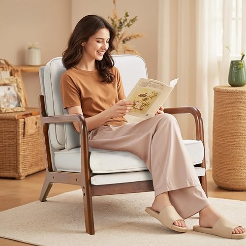 Miniatura 3 de DUMOS Silla moderna de mediados de siglo, silla decorativa con brazos y cojín de cintura, sillas de lectura para adultos, silla de descanso para