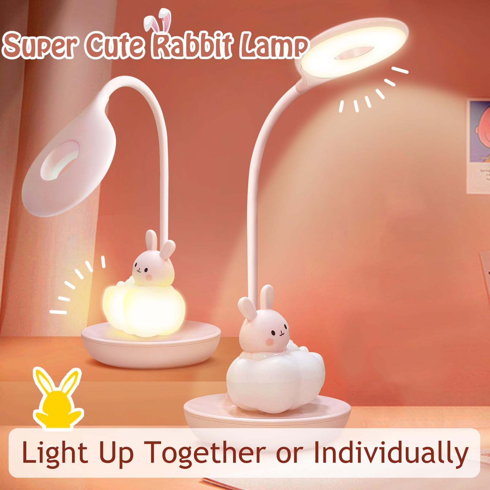 Lampa biurkowa LED dla dzieci, ochrona oczu, lampka do czytania, ładowana przez USB, energooszczędna lampka nocna, ściemniana, czujnik dotykowy, lampa stołowa, styl kreskówkowy (różowy)