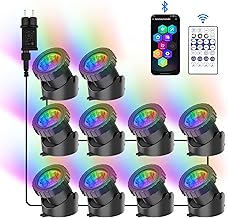 Submersible RGB LED Lights, 5V Colour Changing Spot Light Bluetooth App and Remote Control, IP68 Waterproof Pond Lighting for Aquarium, Garden, Yard, Pool, Fountain, Pond (Pack of 10)