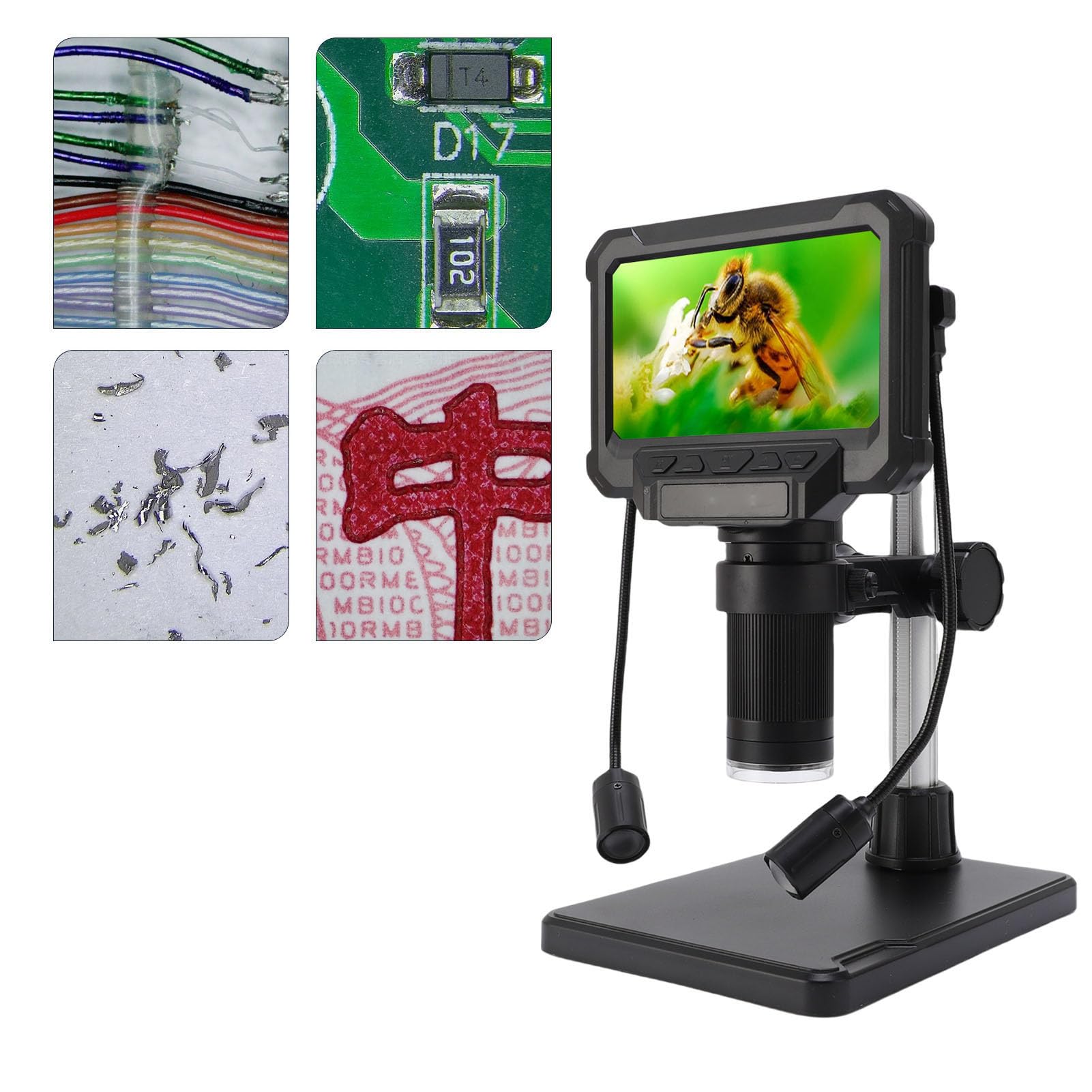 LICAEVEY LCD -digitales Mikroskop, 1MP 1080p 4X Digitalmikroskop mit 4,3 Zoll 8 Einstellbarer LEDs Licht, PC -Ansicht für die Inspektion von Leiterplatten
