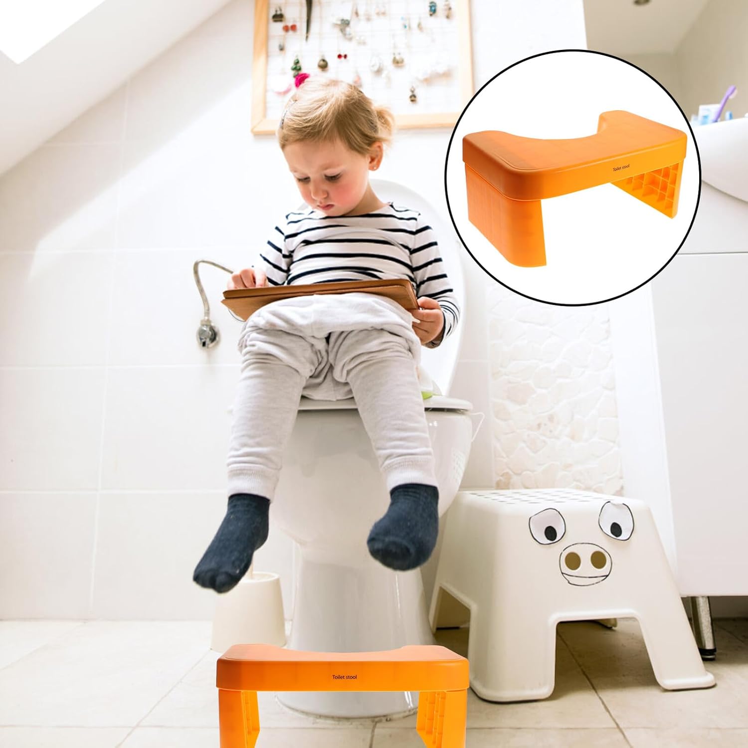 Anti-Skid Step Stool for Bathroom and Toilet Stable Non-Slip Potty Stool with Smooth Surface Thick Material Household Footstool for Boys and Potty Training